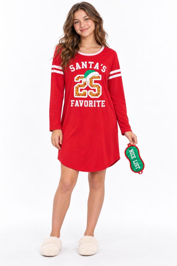 Max & Olivia Girls’ “Santa’s Favorite” Christmas Sleep Shirt & Eye Mask Set, photo 2