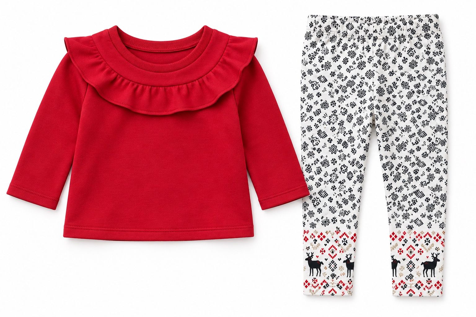 Carter’s Baby Girls’ Red Ruffle Top & Reindeer Leggings Set