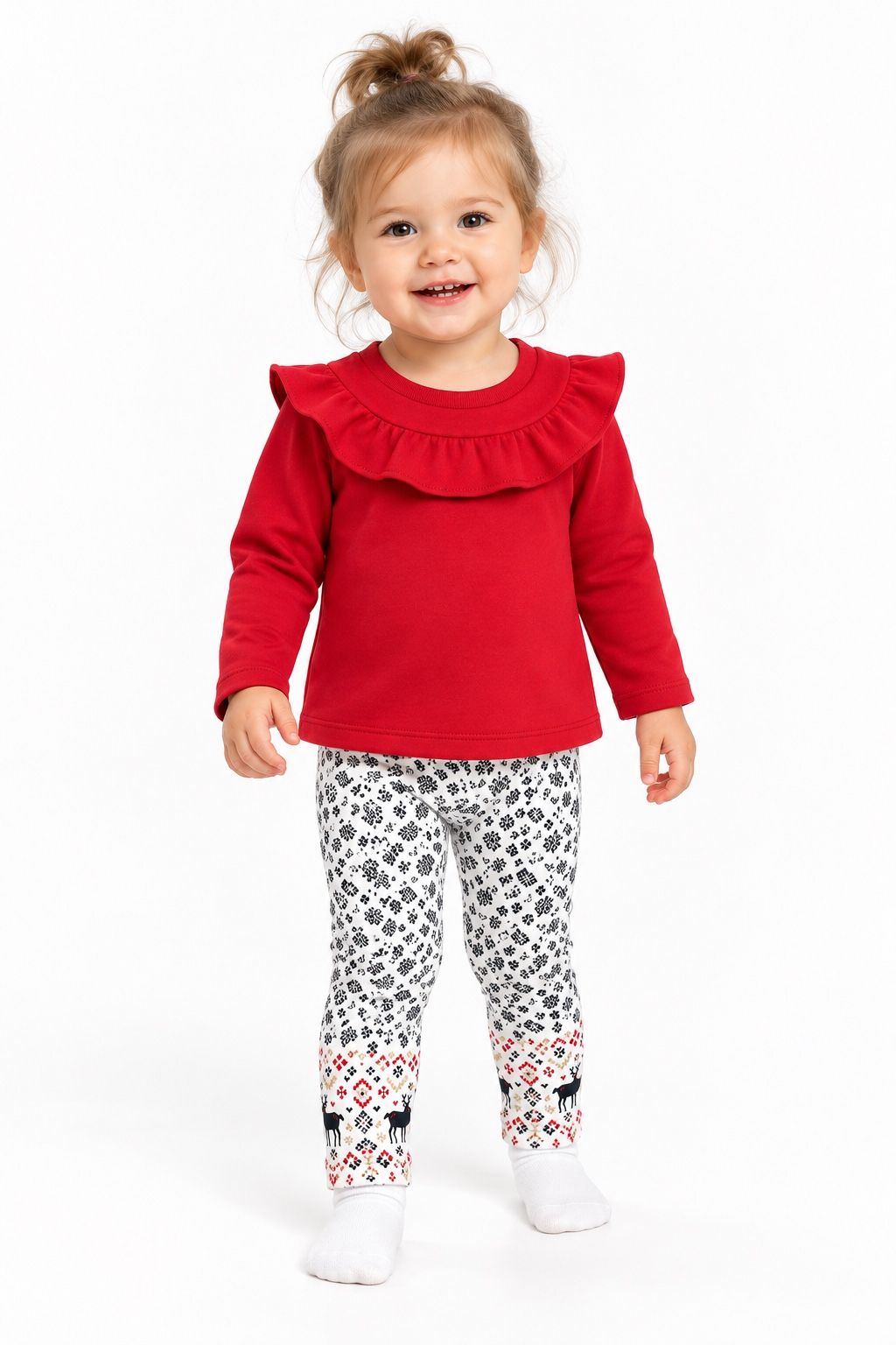 Carter’s Baby Girls’ Red Ruffle Top & Reindeer Leggings Set, photo 2