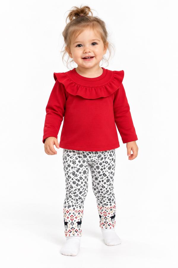 Carter’s Baby Girls’ Red Ruffle Top & Reindeer Leggings Set, photo 2
