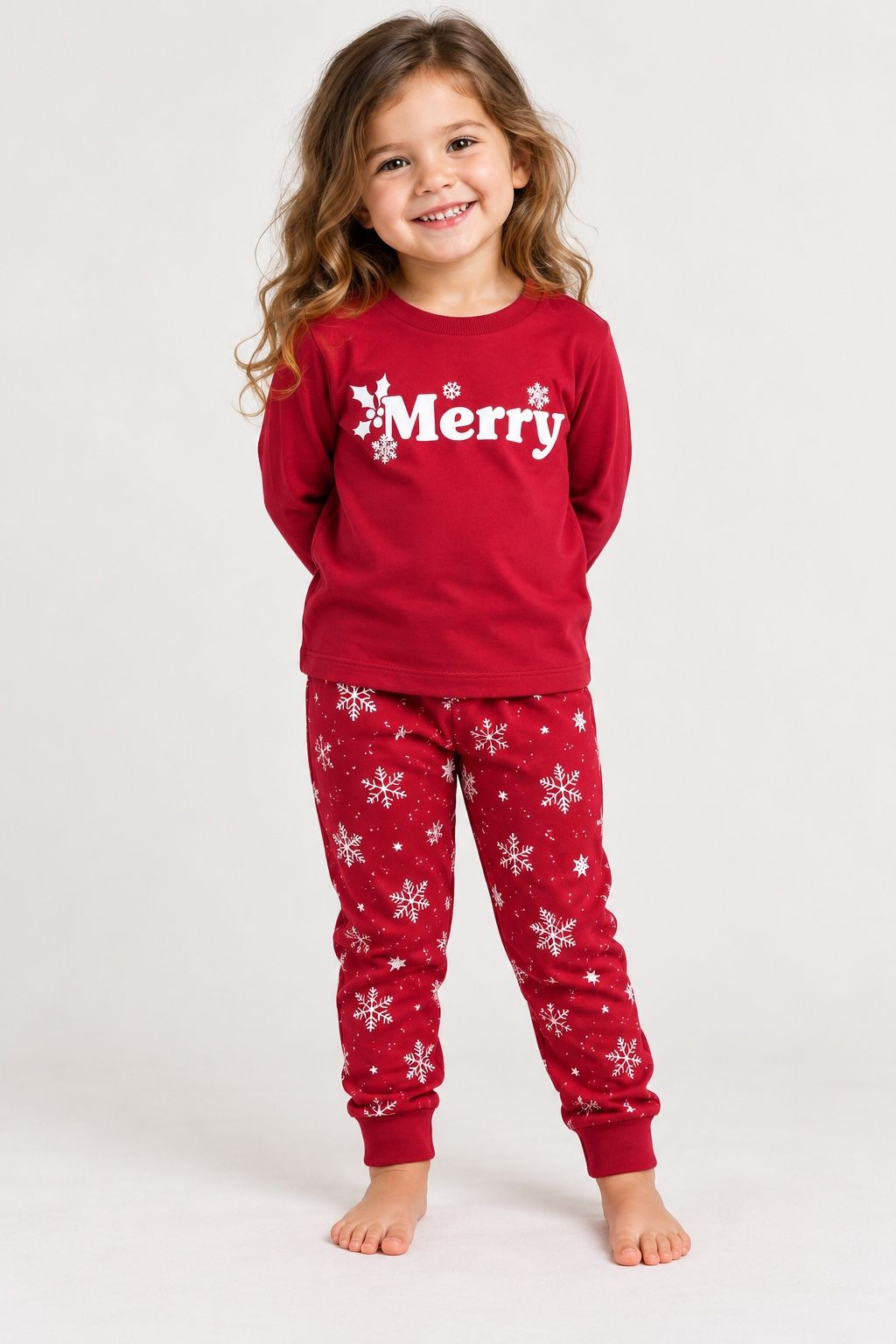 Girls’ Cranberry Merry Christmas Pajama Set, photo 2