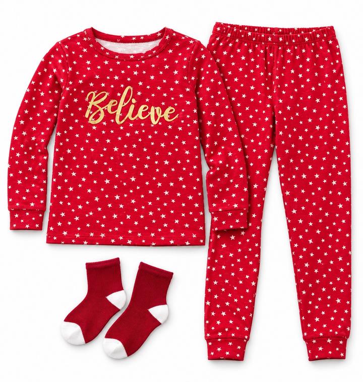 Girls’ Red Star “Believe” 3-Piece Pajama Set