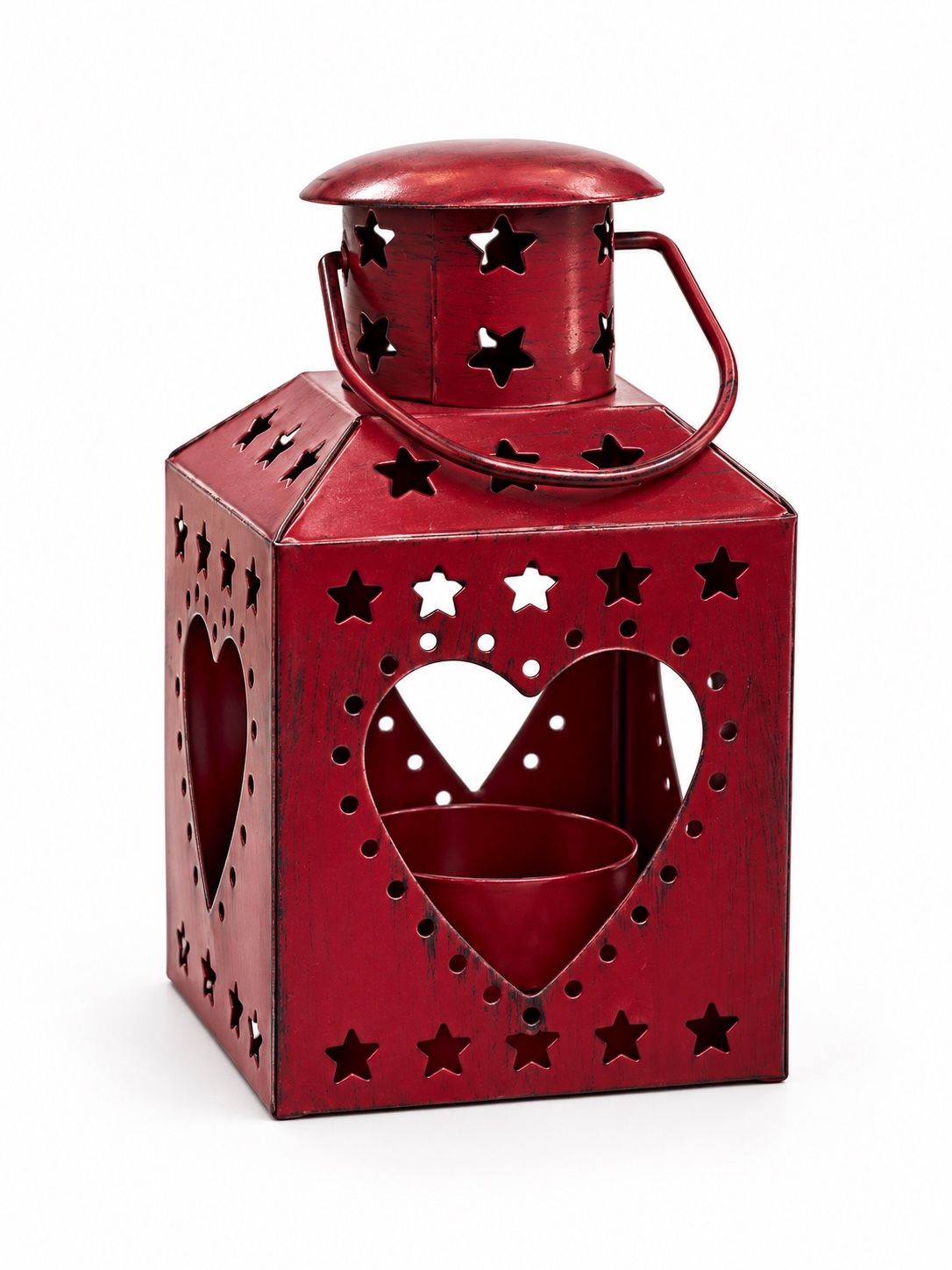 Red Heart Cutout Metal Lantern
