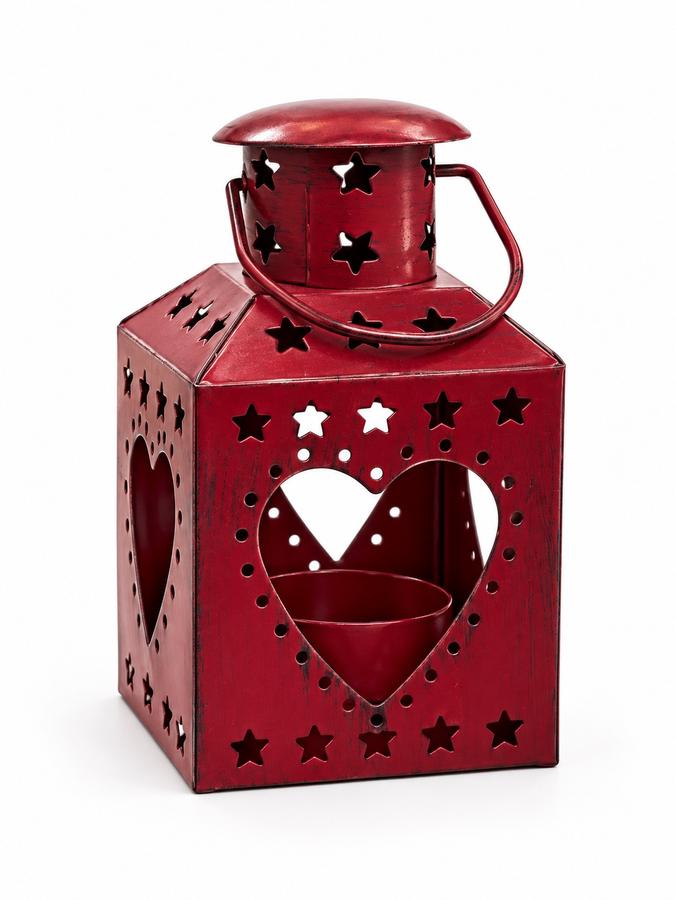 Red Heart Cutout Metal Lantern