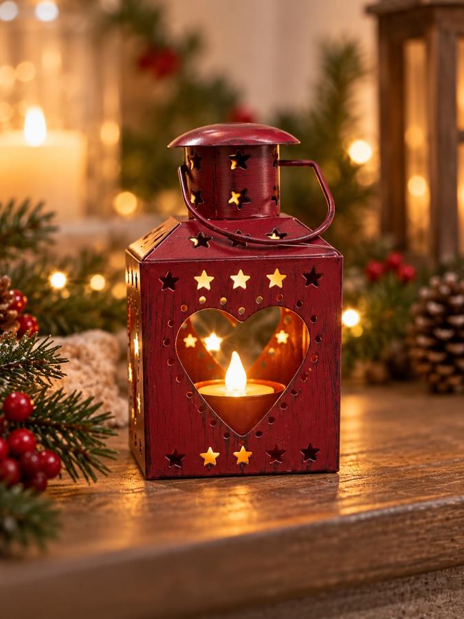 Red Heart Cutout Metal Lantern, photo 2
