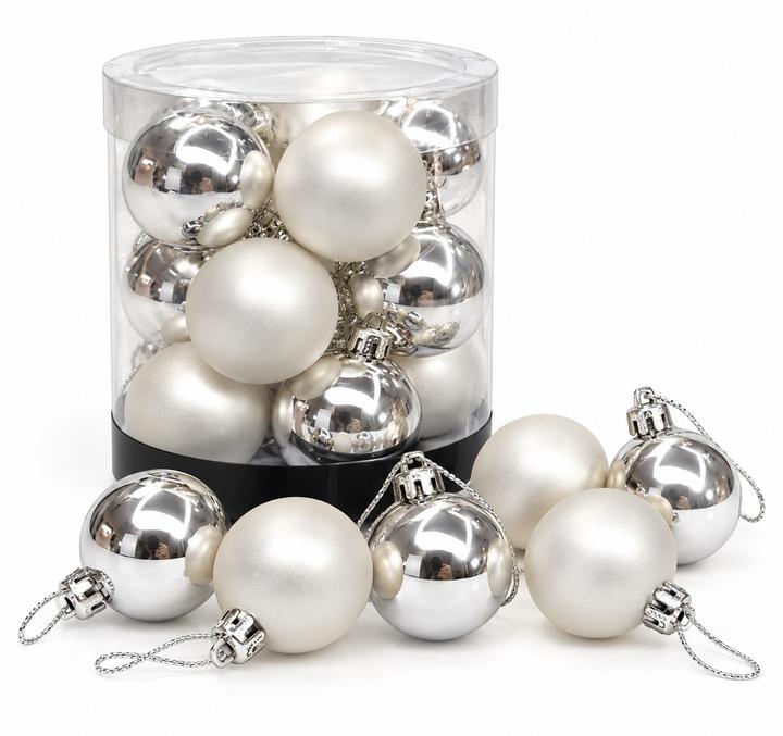 15-Piece Silver and White Christmas Bauble Set