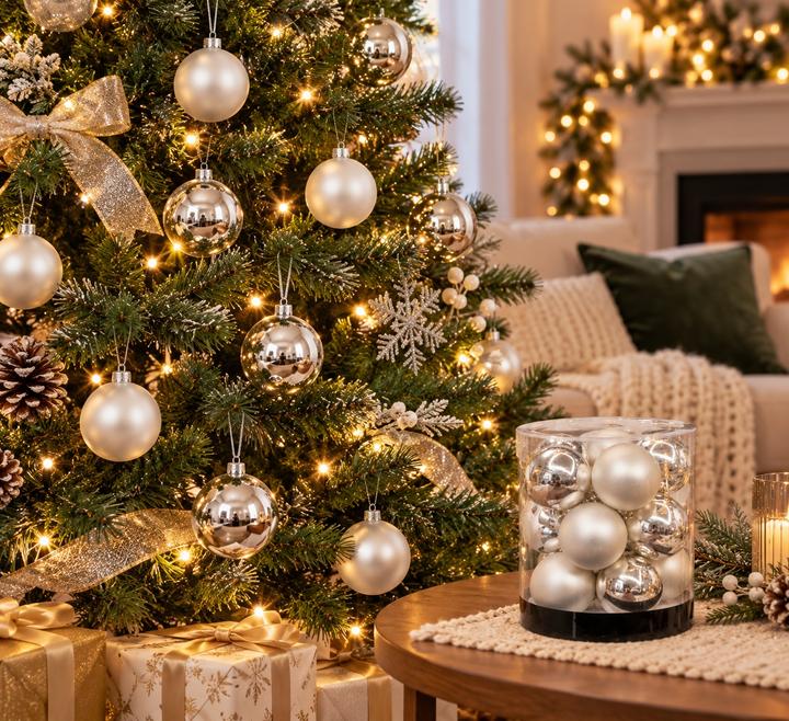 15-Piece Silver and White Christmas Bauble Set, photo 3