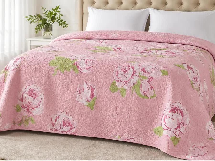 Meradiso Pink Floral Reversible Bedspread 240 × 270 cm