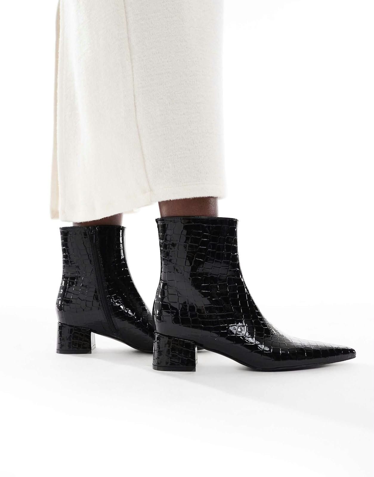 schuh Bridget chunky heeled boots in black croc from asos, photo 2