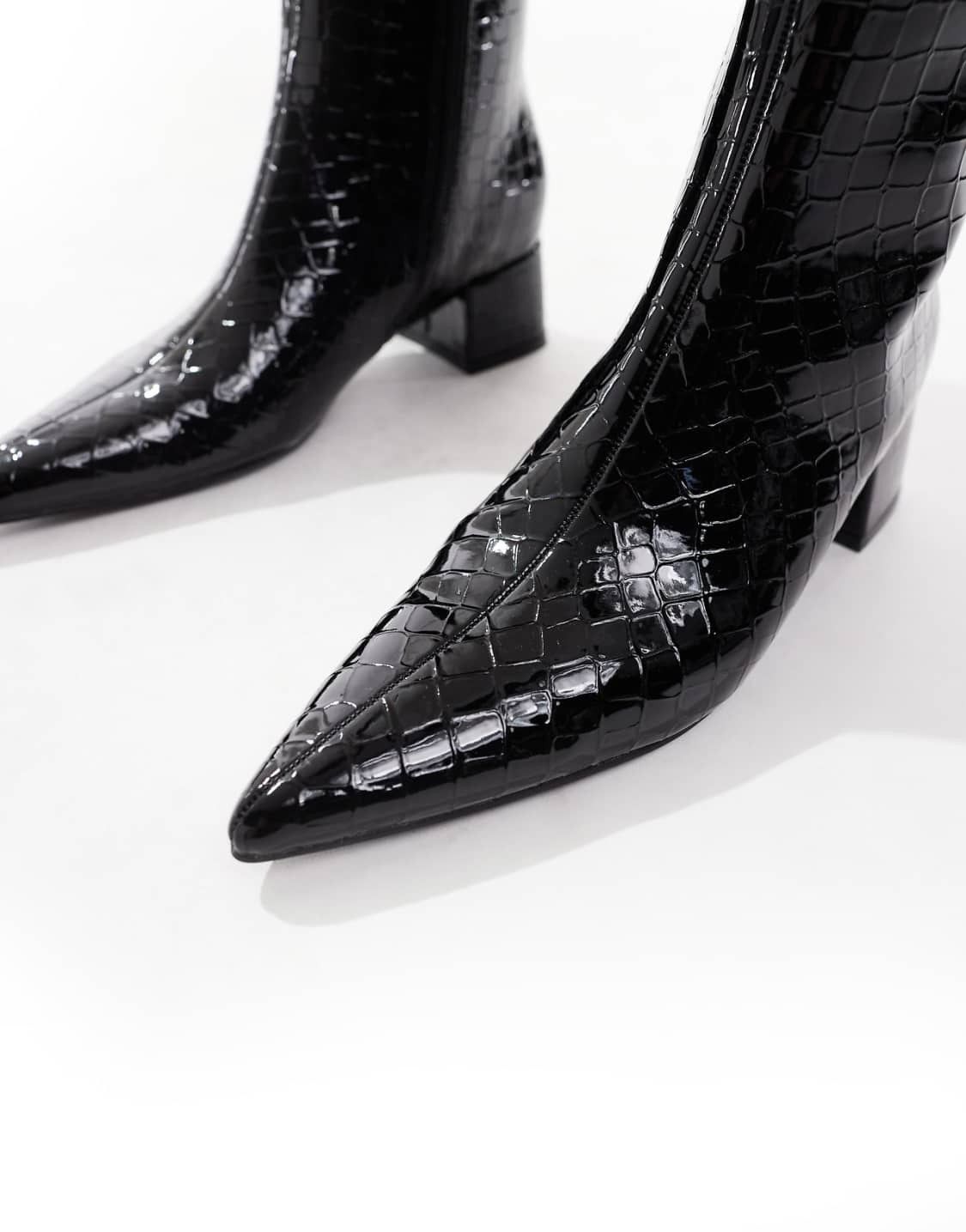 schuh Bridget chunky heeled boots in black croc from asos, photo 3