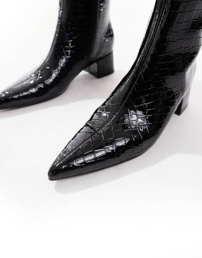 schuh Bridget chunky heeled boots in black croc from asos, photo 3