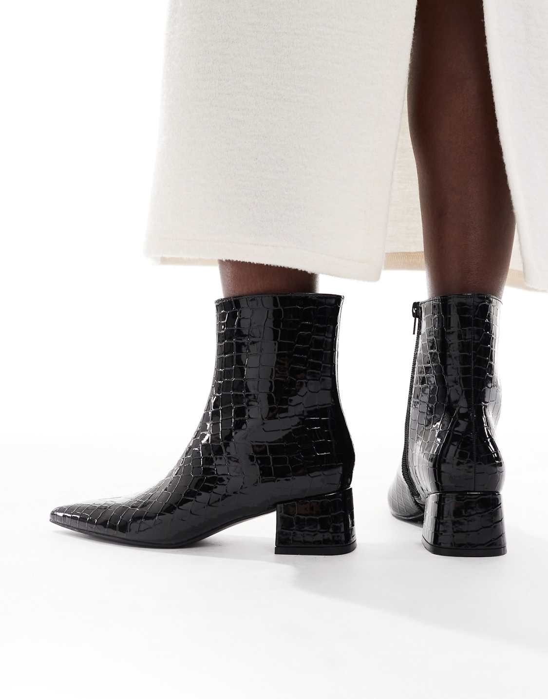 schuh Bridget chunky heeled boots in black croc from asos, photo 4