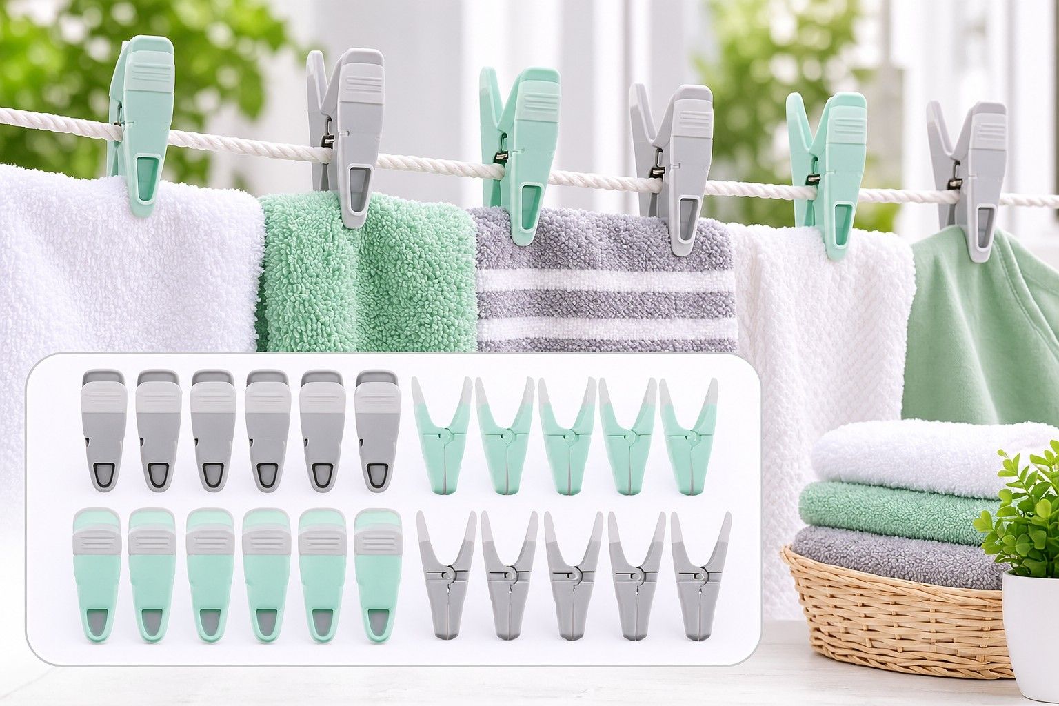 Livarno Multicolor Laundry Pegs – Mint Green & Grey, photo 2