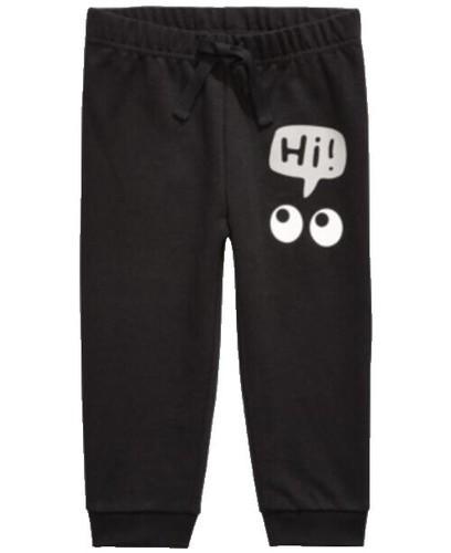 First Impressions Toddler Boys Black Graphic Jogger Pants with Cartoon Eyes & 'Hi!' Speech Bubble