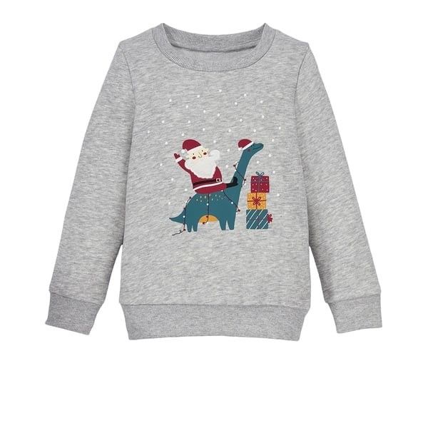Lily & Dan Kids Christmas Dinosaur & Santa Grey Sweatshirt