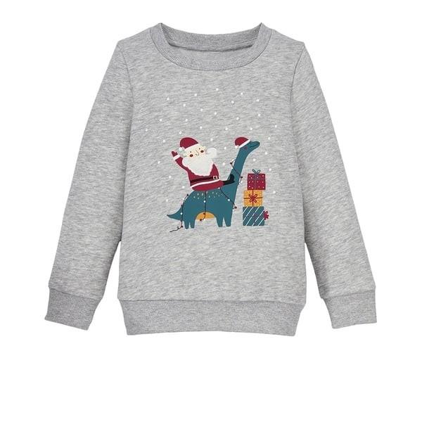 Lily & Dan Kids Christmas Dinosaur & Santa Grey Sweatshirt