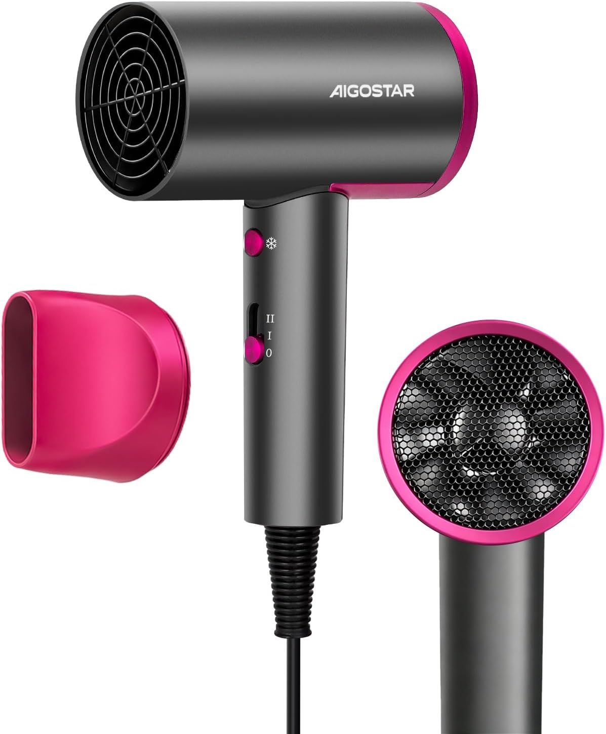 Aigostar Ionic Travel Compact Hair Dryer with Styling Nozzle