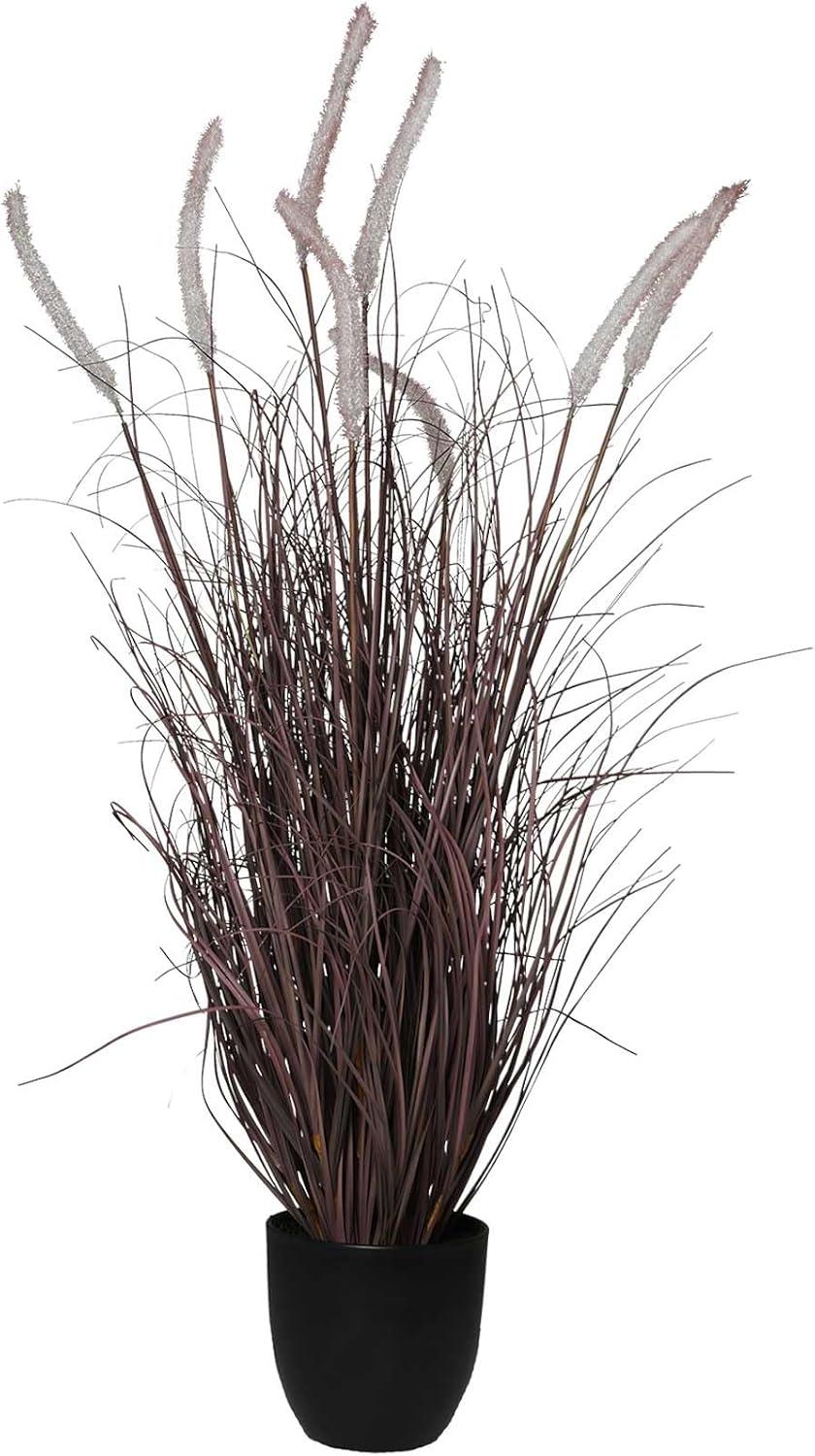 Home creation,  Red Artificial Grass - Decorative Artificial Grass with Feather Leaves in Black pot