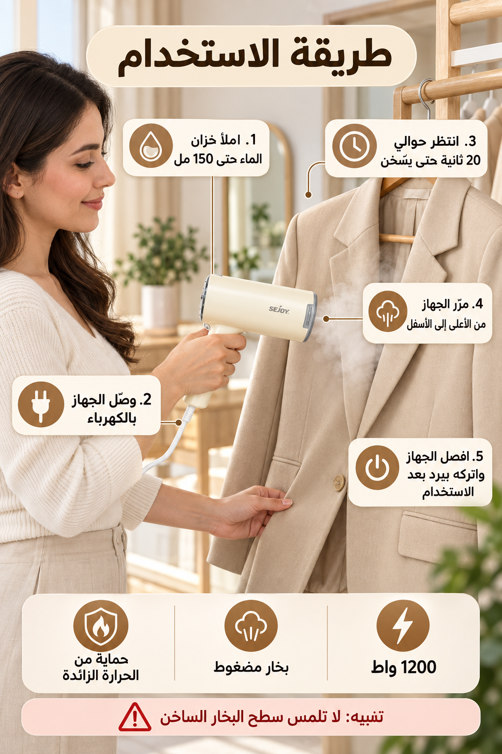 مكواة بخار ملابس يدوية قابلة للطي Sejoy NJ-HIE02, photo 3