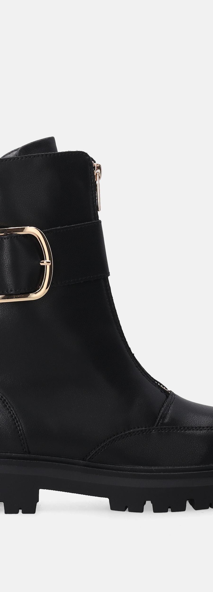 Women’s Black Leather Buckle Ankle Boots