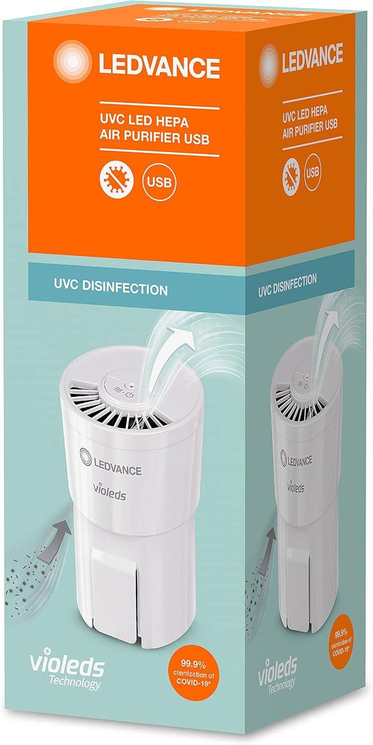 Ledvance UVC HEPA Air Purifier With Full UV-C Power for Disinfecting From Viruses and Bacteria, Handy and Portable With USB Cable