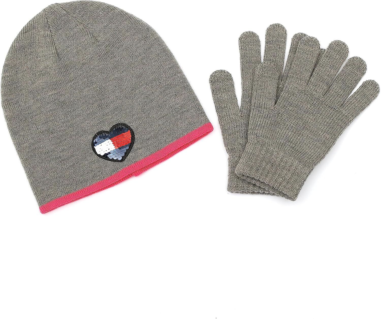 Tommy Hilfiger girls Sequin Heart Beanie and Glove SetBeanie Hat