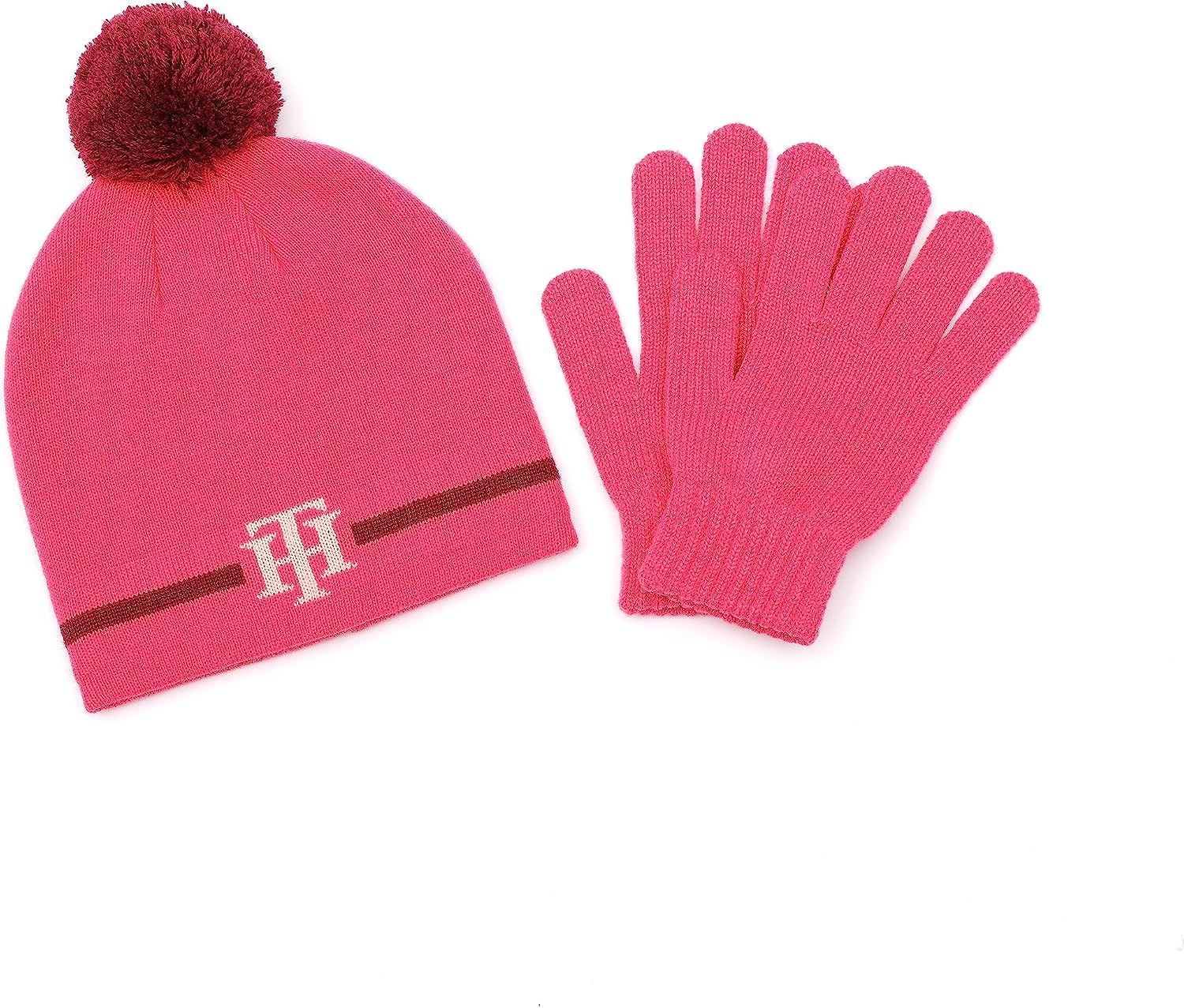 Tommy Hilfiger Girl's Monogram Stripe Pom Beanie and Glove Set