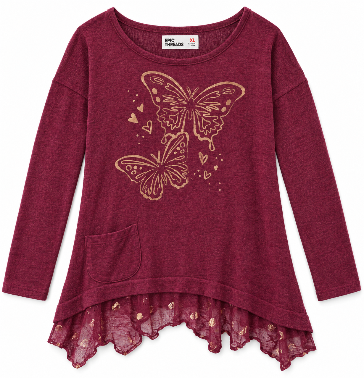 Epic Threads Girls’ burgundy Butterfly Tunic Top
