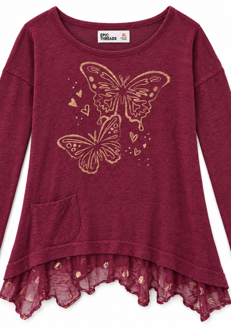 Epic Threads Girls’ burgundy Butterfly Tunic Top