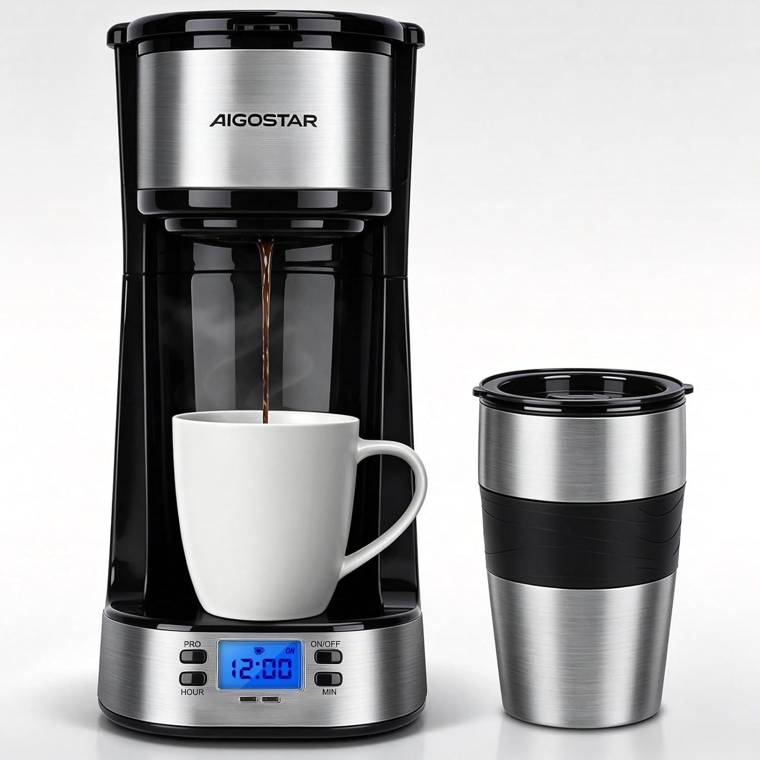 Aigostar Coffey Coffee Maker with Thermal Mug,