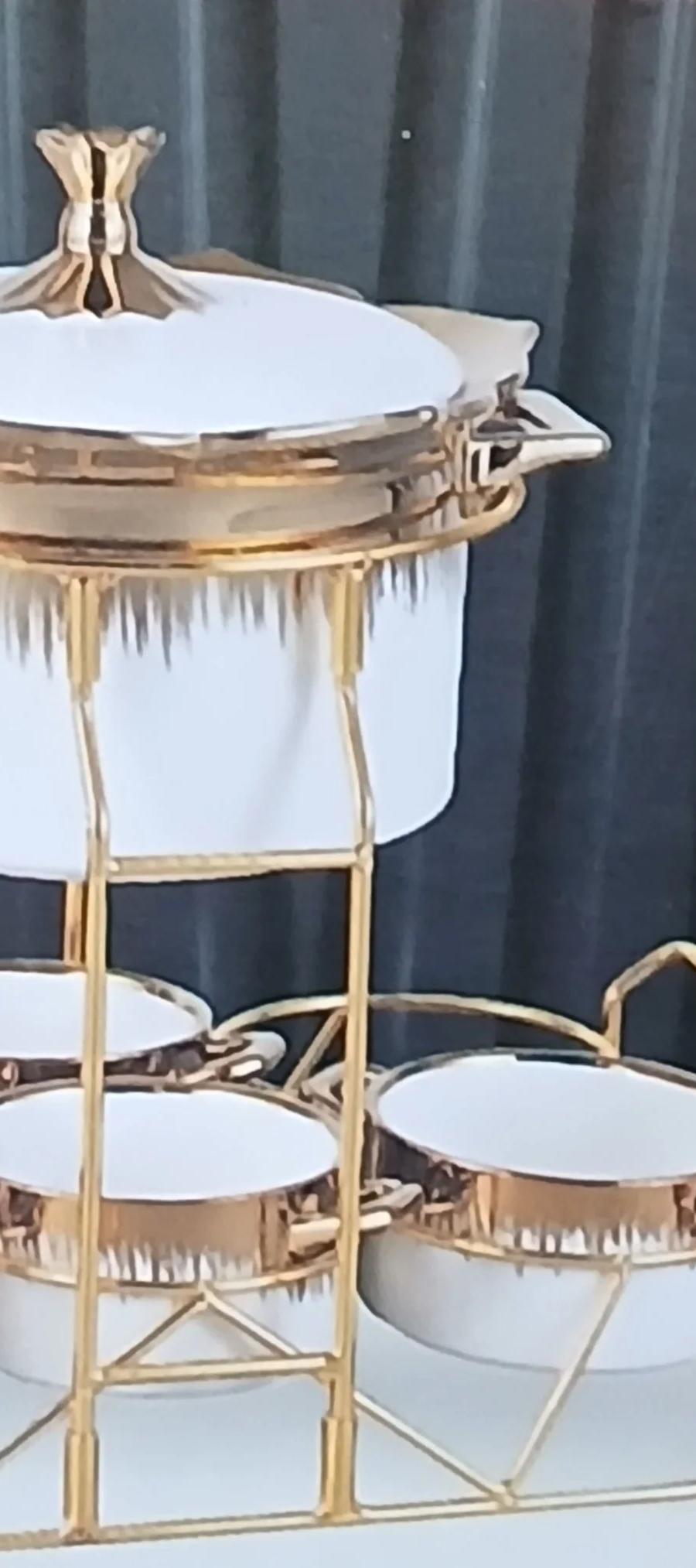 Al Sultan White & Gold Soup Pot Set 7pcs With Stand HD28-227