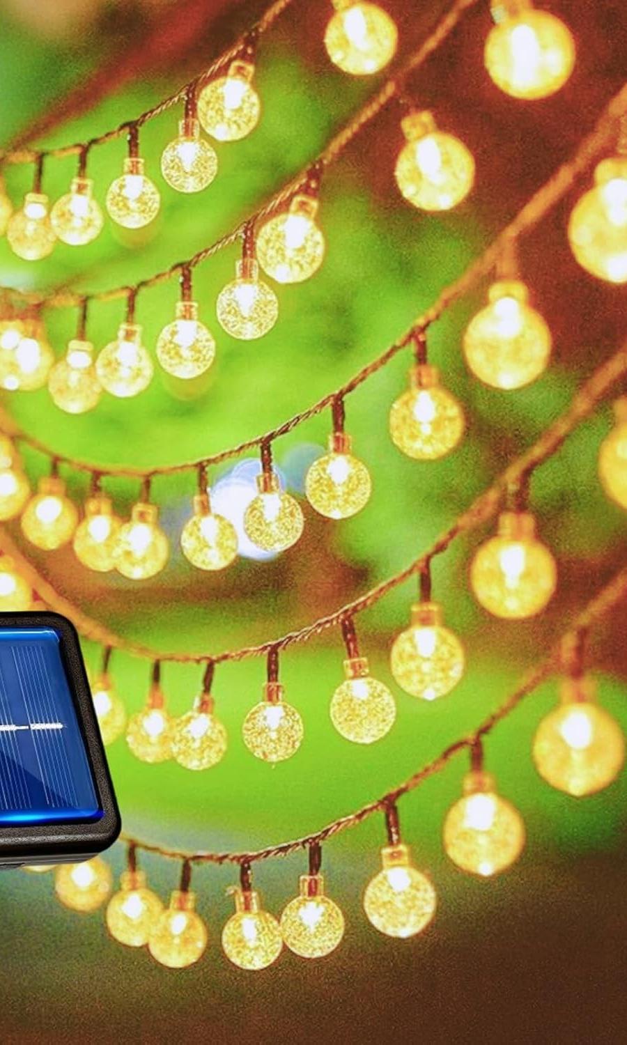 litren Solar Fairy Lights Outdoor 102 LEDs 18.30 m 8 Modes Warm White Solar Fairy Lights Outdoor Weatherproof IP65 Crystal Balls Fairy Lights Garden Decoration