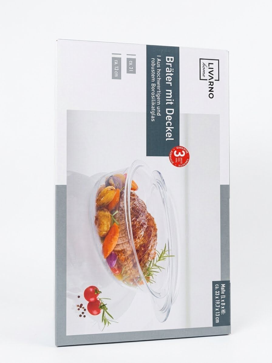 LIVARNO home Oval Glass Casserole Dish with Lid