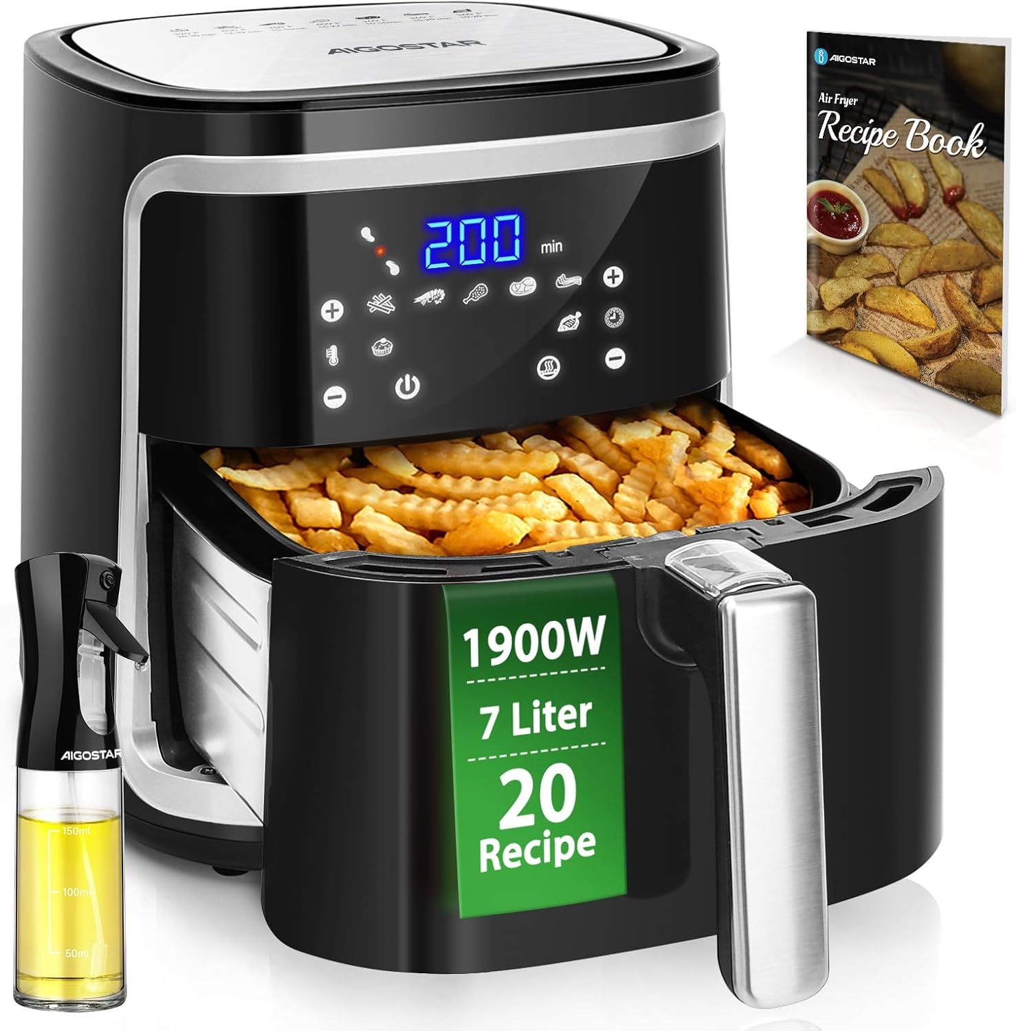 Aigostar Cube XXL 1900W 7L Air Fryer Oil Free