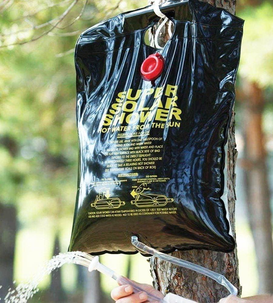 Portable, Solar, Outdoor Shower Bag with Tangle Free Hose, Flow Control Clip, for Tent Camping, Backpacking, Car Camping, Beach Swimming