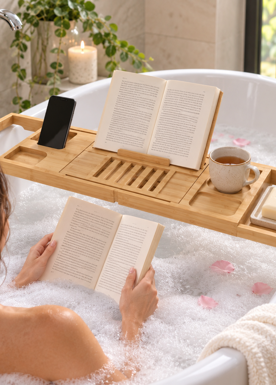 HOME CREATION Expandable Bamboo Bathtub Tray – 70 to 104.5 cm