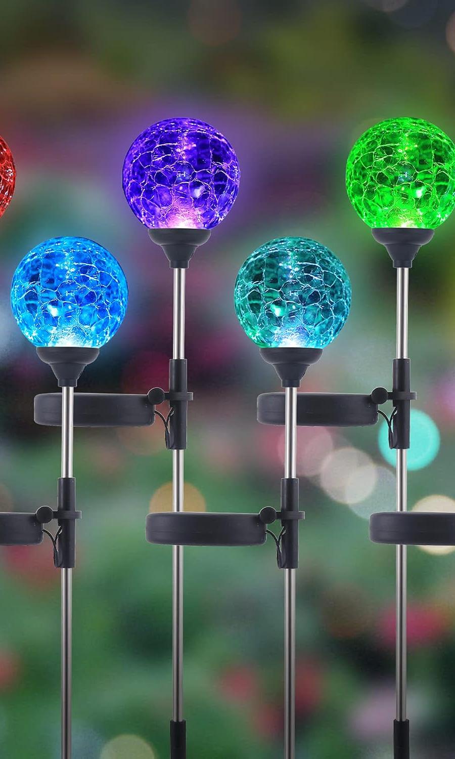 WNP Solar Outdoor Garden Light Stakes Decoration,6 Pack ed Glass Ball Color-Changing Landscape LED Path Lights, Solar Ground Lights