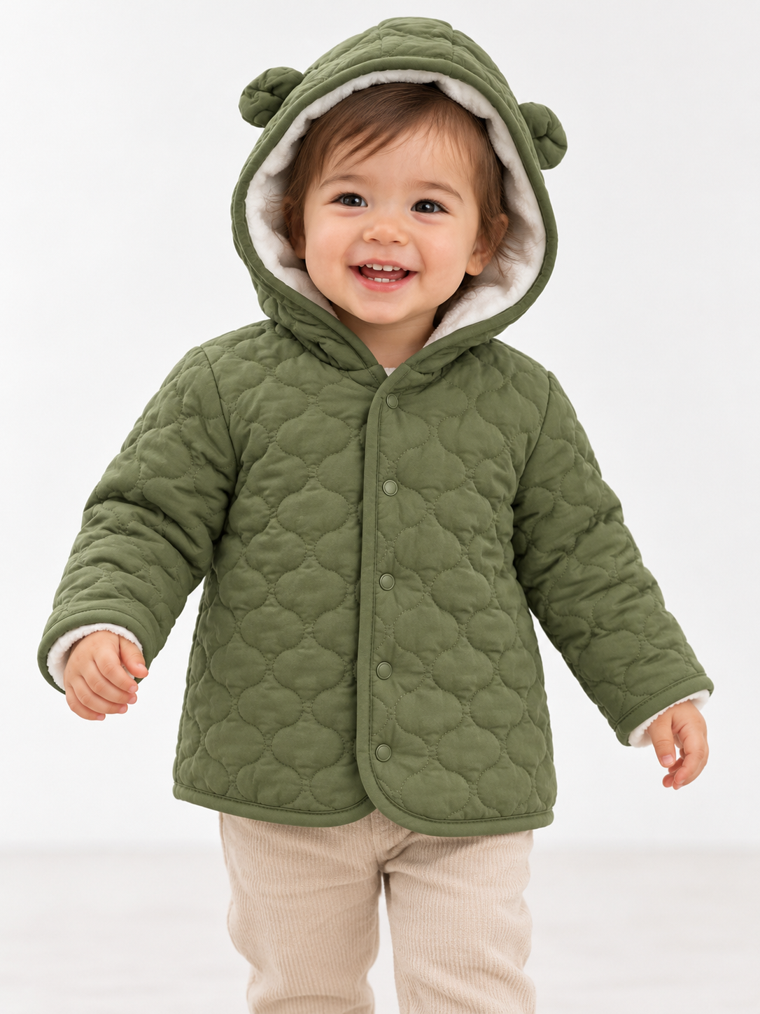 First Impressions Olive Quilted Hooded Jacket, photo 2