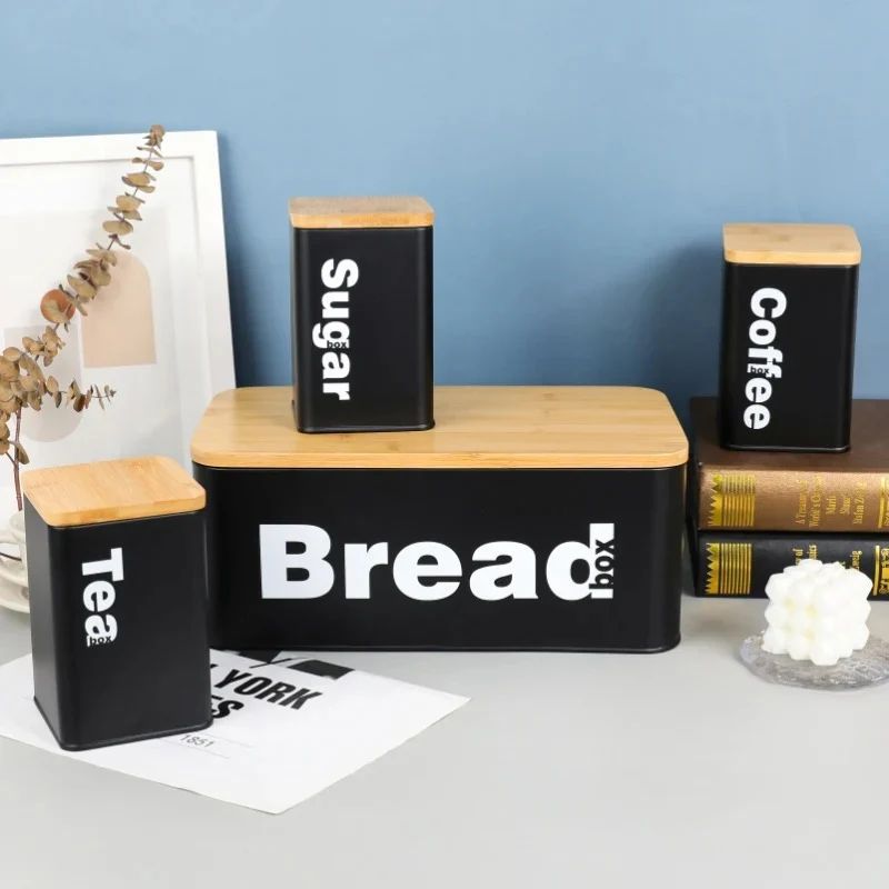 Bread Box with Three Canister Set with Bamboo Lid, photo 2