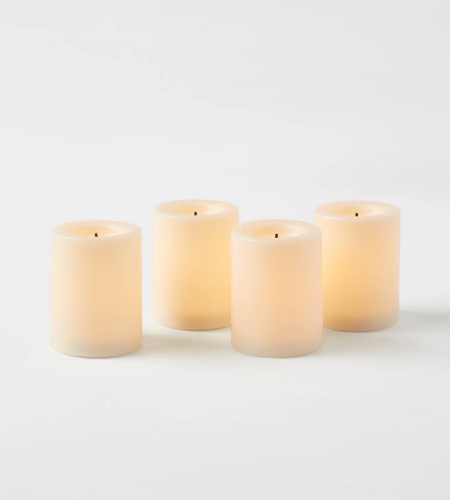 1.82" x 1.4" 4pk LED Votive Flameless Black Wick Candle Cream - Threshold™: Tea Lights, Safe Decor